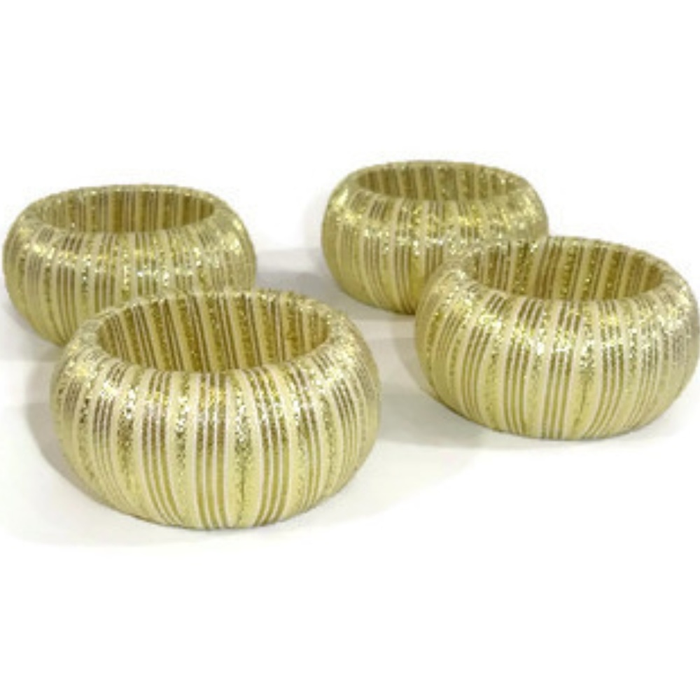 Napkin Rings Gold White Wrapped Ribbon Round - Picture 3 of 6